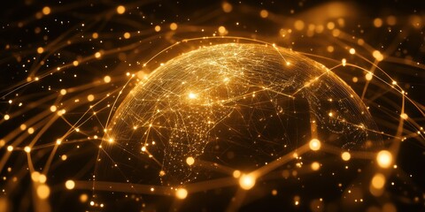 Aufkleber - A glowing digital representation of Earth interconnected by network lines and nodes.