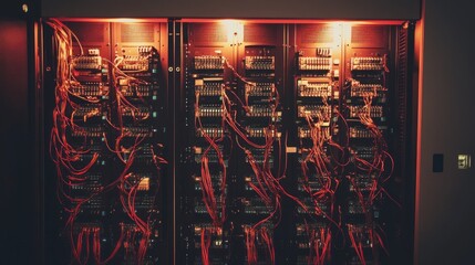 Poster - Illuminated Server Racks With Extensive Wiring