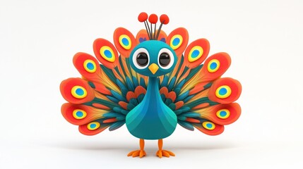 Aufkleber - A colorful cartoon peacock displaying its vibrant feathers in a playful style.