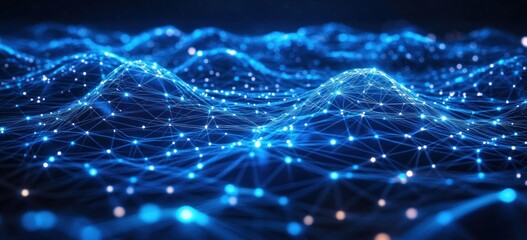 Leinwandbilder - Abstract representation of interconnected data points resembling waves in a digital landscape.
