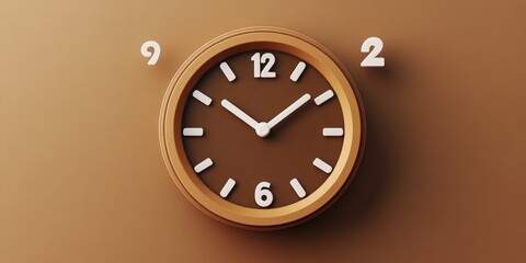 Aufkleber - A minimalist wall clock with a brown background, emphasizing time and simplicity.