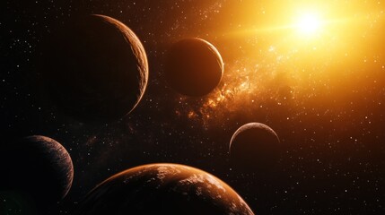Wall Mural - Cosmic Dance: Planets and Star in Space