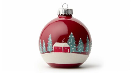 Wall Mural - Red Christmas ornament featuring a winter scene.