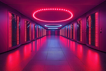 Poster - Exploring a futuristic cloud computing data center high-tech environment digital infrastructure neon viewpoint innovative concept