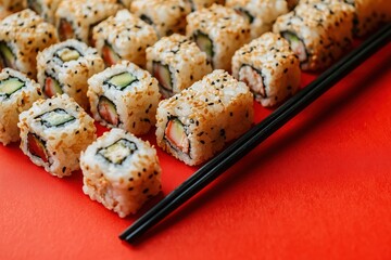 Poster - A Colorful Array of California Rolls, Ready to Delight the Taste Buds - Generative AI