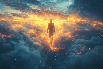 Poster - Futuristic visionary utilizing advanced technology in an ethereal cloud environment conceptualizing the future