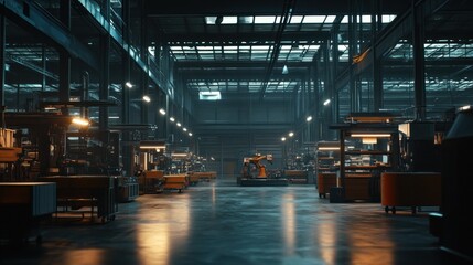 Poster - Automated Factory Interior With Industrial Robot