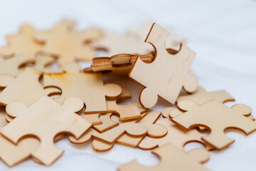 Poster - Creative business strategies puzzle assembly visual content indoor close-up problem-solving mindset