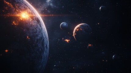 Wall Mural - Burning Planets in Space