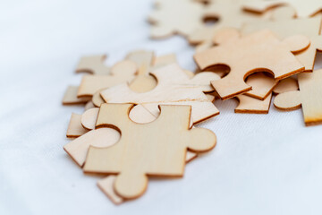 Poster - Strategizing business growth puzzle pieces of success in a creative workspace environment