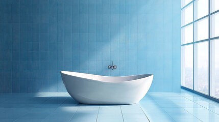 Wall Mural - Modern Bathroom with Bathtub, tile blue wall