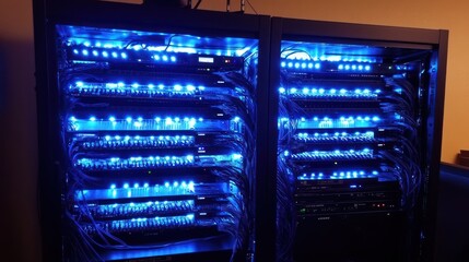 Aufkleber - Illuminated Server Rack With Extensive Wiring And Equipment