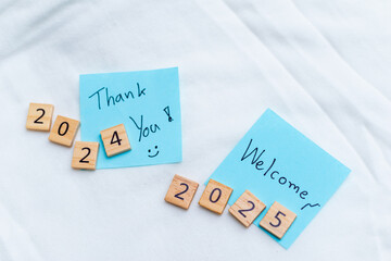 Aufkleber - Business reflections thank you 2024 and welcome 2025 motivational message inspirational workspace positive environment creative viewpoint