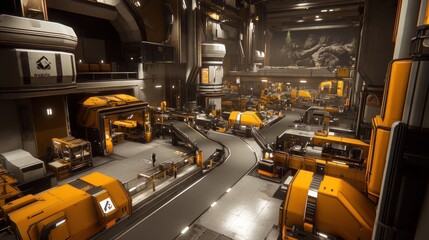 Aufkleber - Futuristic Factory Interior Automated Manufacturing System