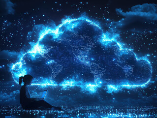 Poster - Remote worker accessing cloud-based resources for collaboration home office digital workspace virtual environment professional perspective cloud technology