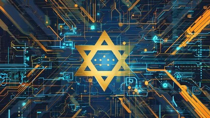 Poster - Explore the captivating blend of a traditional symbol set against a backdrop of futuristic circuitry. The vibrant colors illuminate the connection between history and innovation in a unique setting.