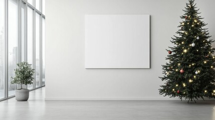 Poster - A white Christmas tree sits in front of a blank wall