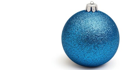 Wall Mural - Shiny blue Christmas ornament on a white background.