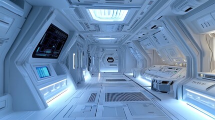 Poster - Futuristic Spaceship Corridor Interior Design