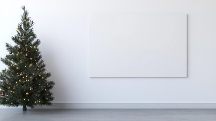 Aufkleber - A white wall with a large empty frame and a Christmas tree in the corner