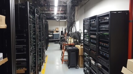 Aufkleber - Server Room Showing Extensive Network Equipment And Wiring