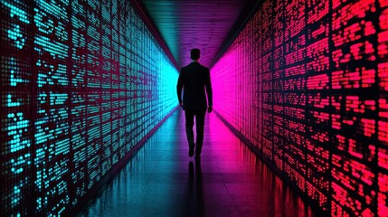 Aufkleber - Walking through a digital corridor futuristic setting visual art tech environment abstract viewpoint conceptual exploration