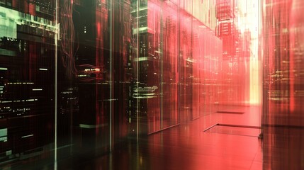 Aufkleber - Futuristic Server Room Corridor Digital Data Streams