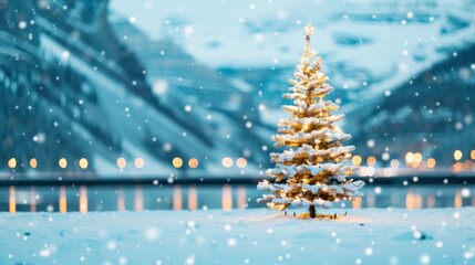 Wall Mural - Snowy Christmas tree in a winter landscape.