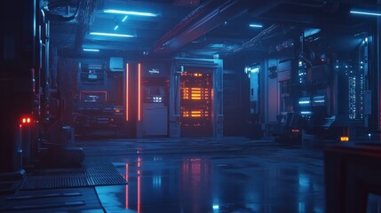 Aufkleber - Futuristic Server Room With Neon Lighting