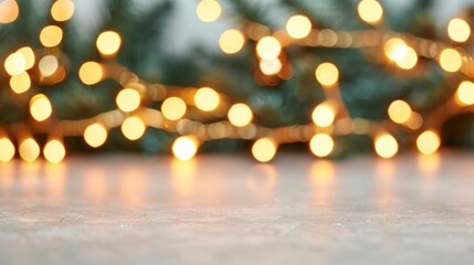 Wall Mural - Softly glowing holiday lights with greenery backdrop.