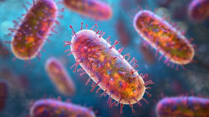 Poster - A bunch of pink and orange bacteria are floating in the air