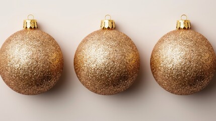 Wall Mural - Three glittering gold Christmas ornaments.