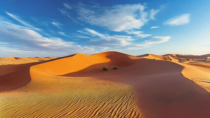 Wall Mural - Rippled Orange Sand Dunes Under a Vivid Blue Sky with Wispy Clouds