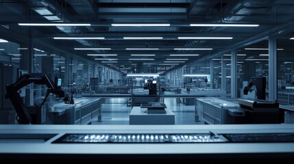 Poster - Modern Robotic Factory Production Line Interior