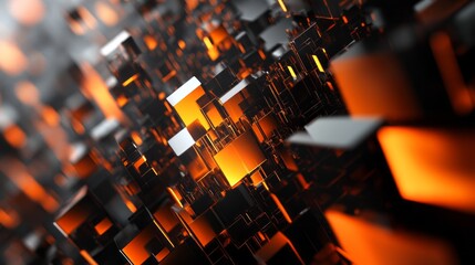 Poster - A close up of a black and orange cube pattern