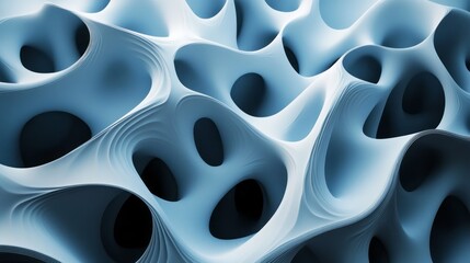 Poster - The image is a close up of a blue and white object with many small holes