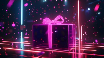 Aufkleber - A team celebrating the release of a product with 3D glowing packaging designs and 2D glowing celebratory trails. 4k resolution, Cinematic Scene