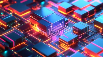 Poster - A computer chip is shown in a neon color