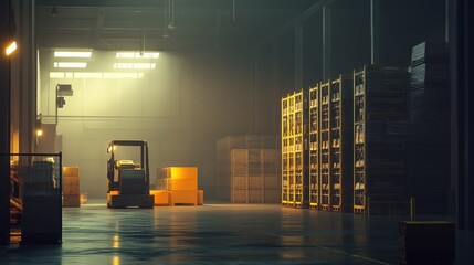 Aufkleber - Industrial Warehouse Interior With Forklift And Cargo