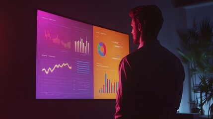 Poster - A professional presenting a successful solution with 3D glowing results charts and 2D glowing team feedback. 4k resolution, Cinematic Scene