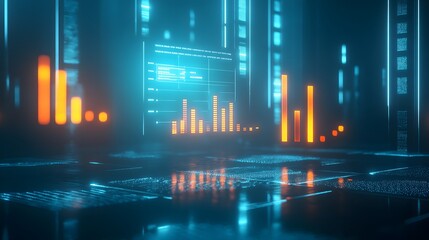 Poster - A professional presenting a successful solution with 3D glowing results charts and 2D glowing team feedback. 4k resolution, Cinematic Scene
