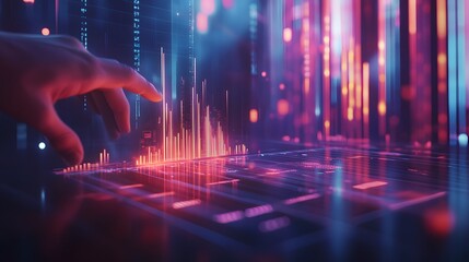 Poster - A team analyzing market competition with 3D glowing comparative data and 2D floating opportunities. 4k resolution, Cinematic Scene