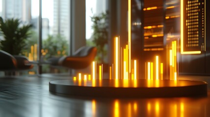 Poster - A modern professional analyzing 3D glowing indicators of customer satisfaction with 2D visual forecasts of improvement. 4k resolution, Cinematic Scene