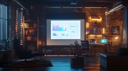 Aufkleber - A workspace with a 3D holographic whiteboard projecting team goals and 2D visual reminders of deadlines. 4k resolution, Cinematic Scene