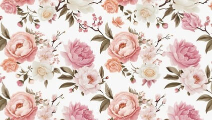  Seamless floral pattern with roses, peonies, and cherry blossoms