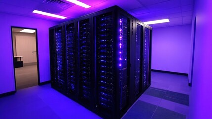 Poster - Large Server Room Illuminated With Purple Lighting