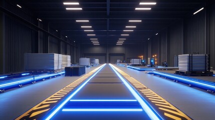 Poster - Automated Warehouse Conveyor System With Pallets Of Goods