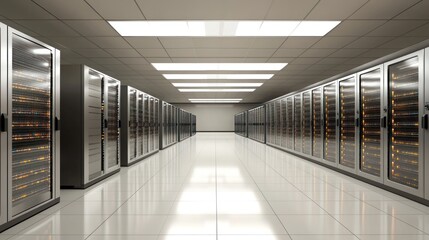 Poster - Modern Server Room With Rows Of Illuminated Data Servers