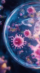 Poster - A close up of a cell with a virus in it