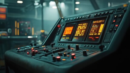 Poster - Futuristic Control Panel With Illuminated Displays And Buttons